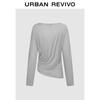 UR 2025 Autumn Women's Irregular Pleated Long-Sleeve T-Shirt