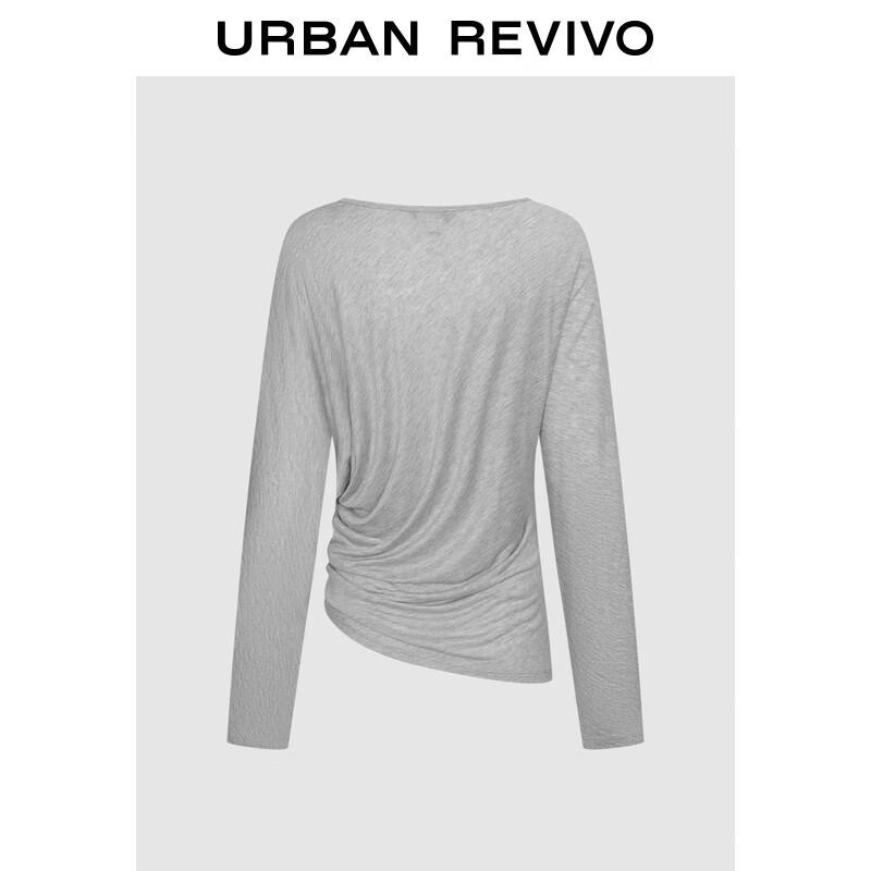 UR 2025 Autumn Women's Irregular Pleated Long-Sleeve T-Shirt