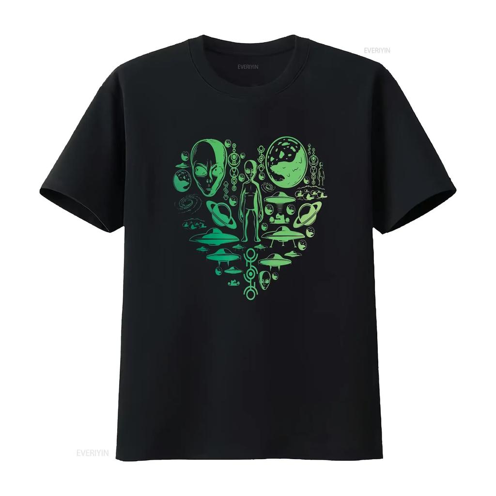 Aliens UFO Enthusiast lovers heart Unisex Women kids Abduction T shirt vintage Washed Top For Everyday Wear Unisex Breathable