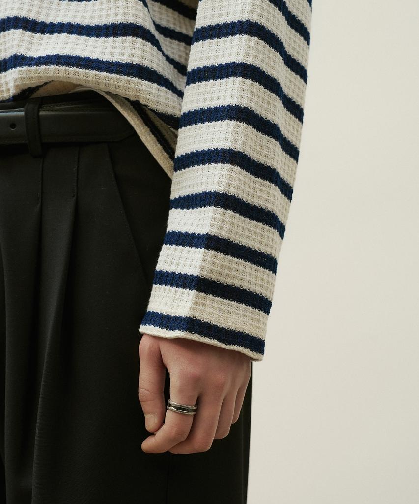MINAV Striped Knit Collared T-Shirt [Navy]
