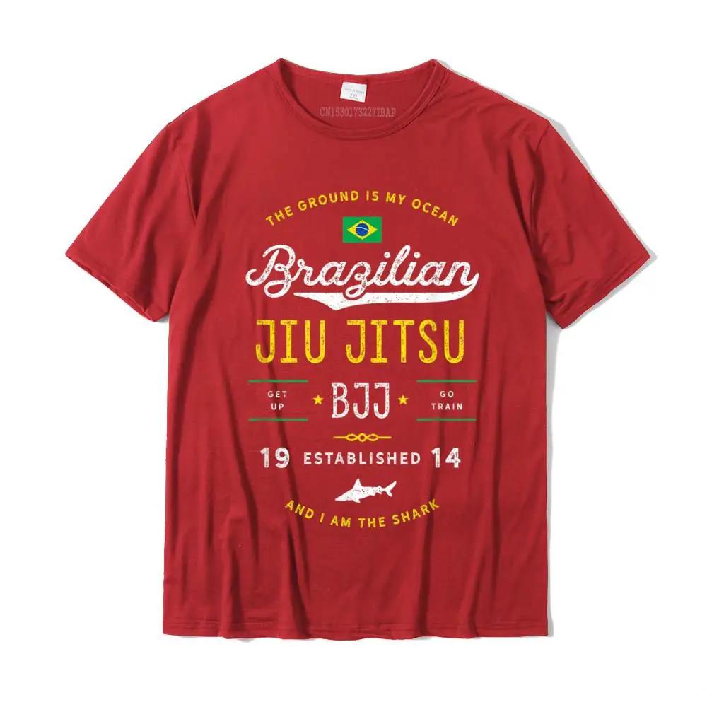 Summer Men's BJJ Jiu-Jitsu Ocean Shark Pattern Printed T-shirt, 100% Cotton Loose, Comfortable and Trendy Clothing