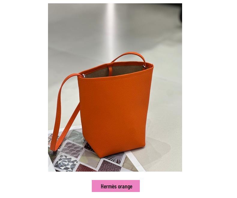 Dámská minikabelka typu „bucket bag“ z pravé kůže - Hovězí kůže Togo, Jednoramenná, Crossbody, Jedinečný design, Všestranný styl pro dojíždění