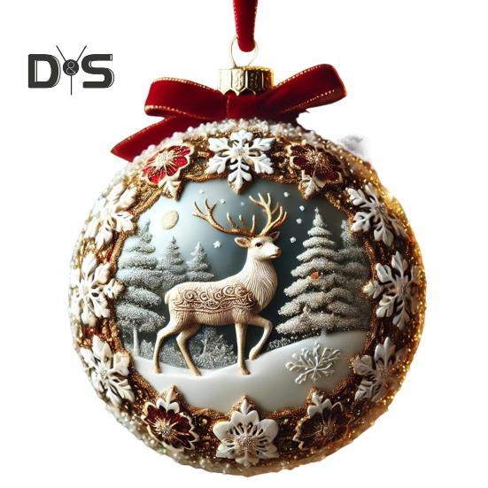 Ornament de Crăciun cu planetă de basm 3D Globuri de zăpadă Pom de Crăciun Fulg de zăpadă Ren Decorat agățat pentru decorarea casei de vacanță