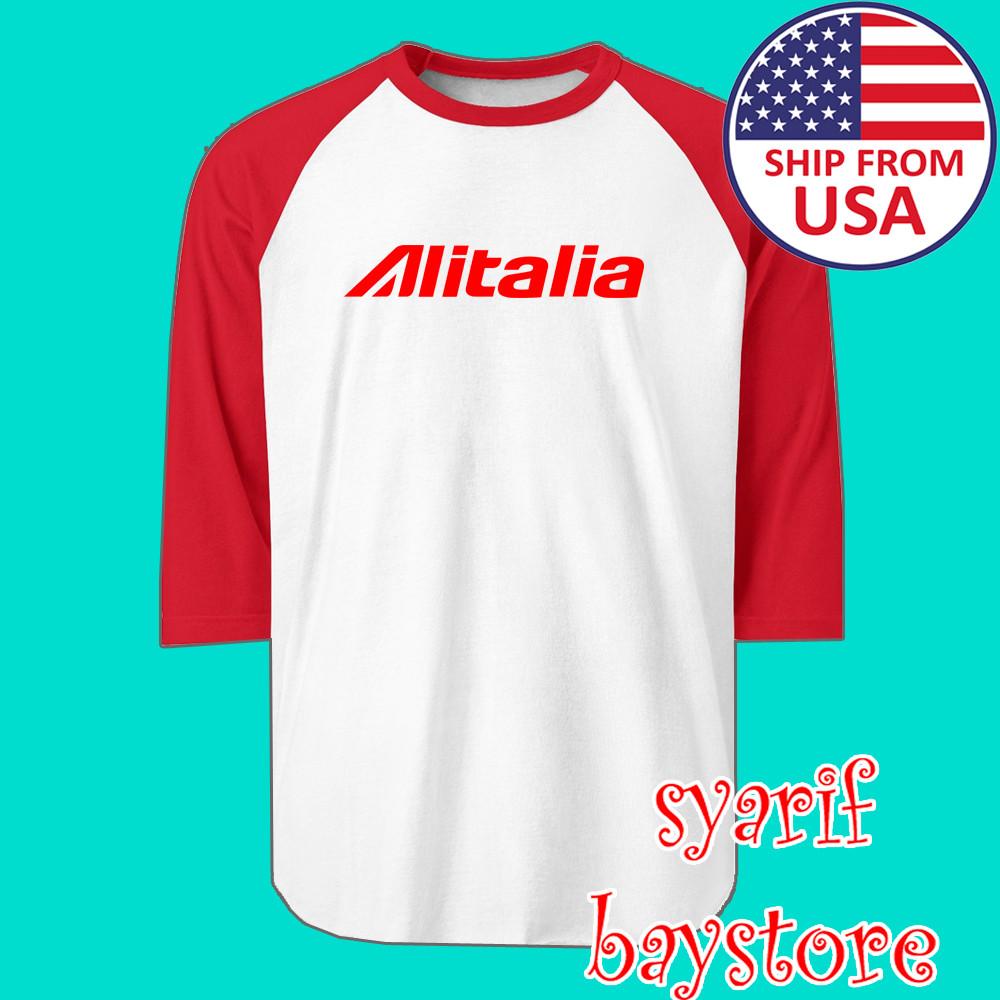 Alitalia Airlines Men#039;s Raglan White Red Size S to 2XL Unisex T-Shirt XXXXL