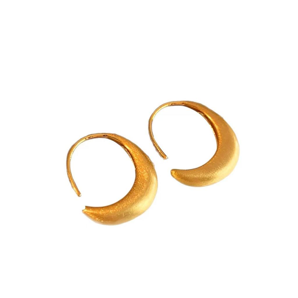 Vintage brushed metal earrings women's light luxury ear hooks 2026 real gold electroplated ears