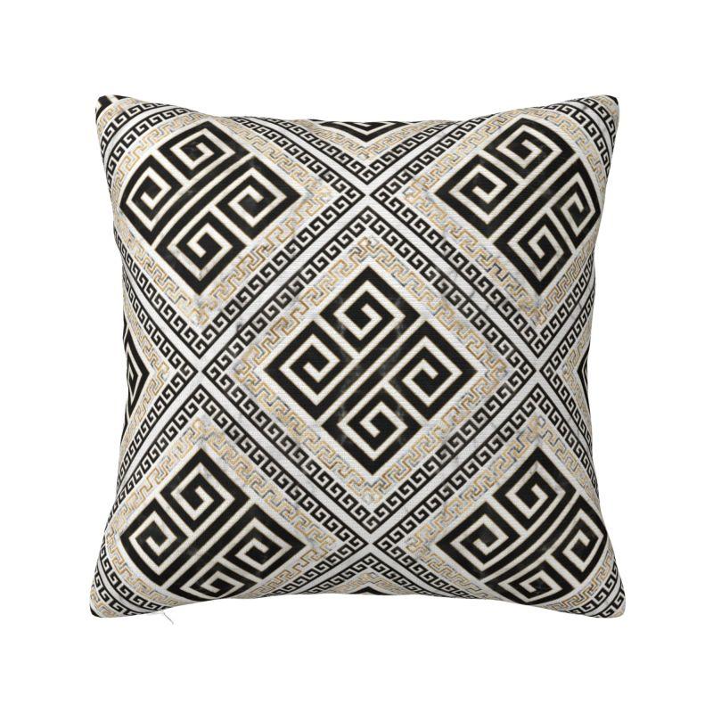 Custom Luxury Greek Key Meander Cushion Cover for Sofa Soft Black and White Marble Pillow Case Home Decor