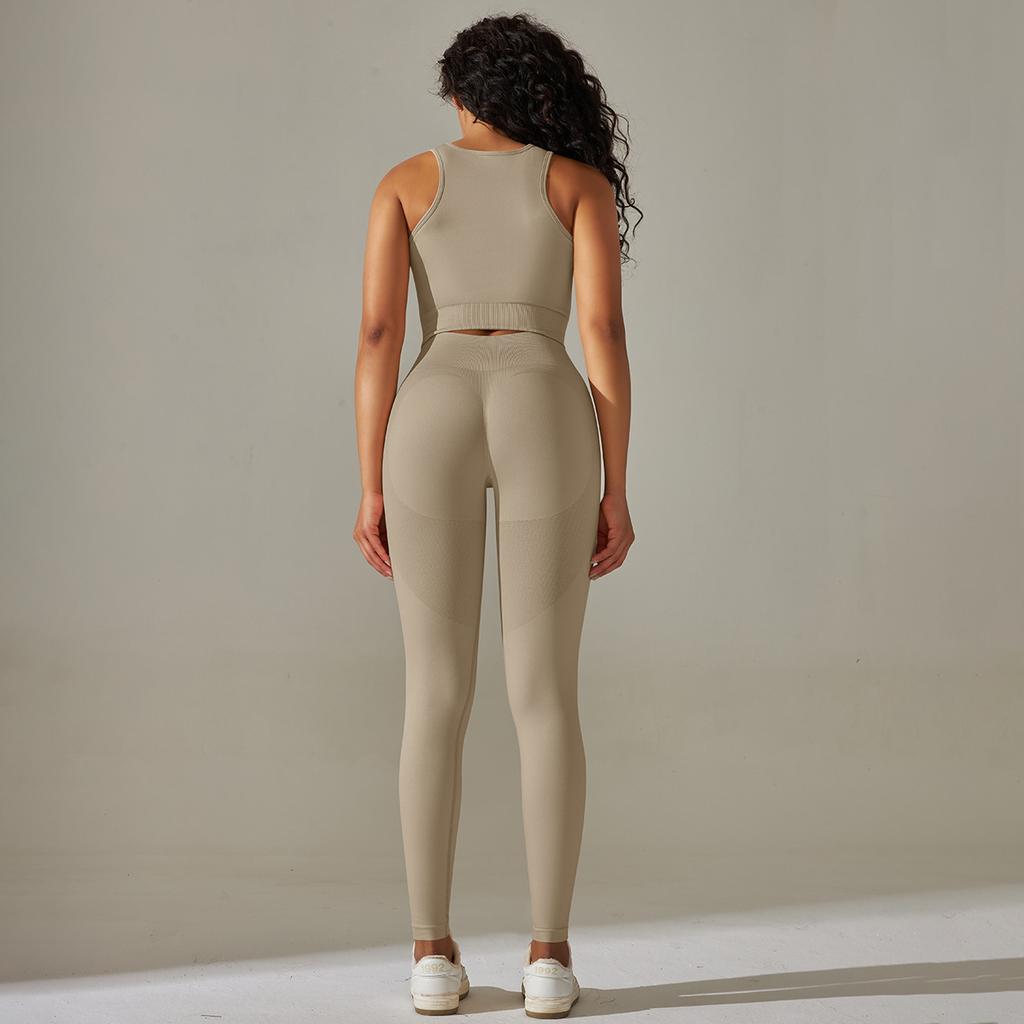 Seamless Yoga Clothes For Women, Body Shaping Exercise, High Waist, Abdominal Tightening, Hip Lifting, Tight Fitting Fitness Two-Piece Set For Women