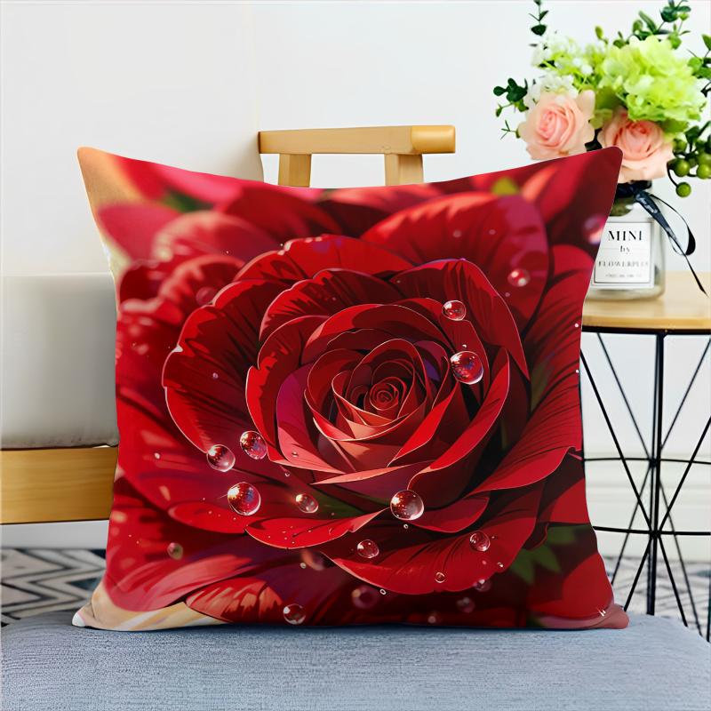 Cartoon Style Rose Pillowcase Dormitory Decoration Office Living Room Home Pillowcase