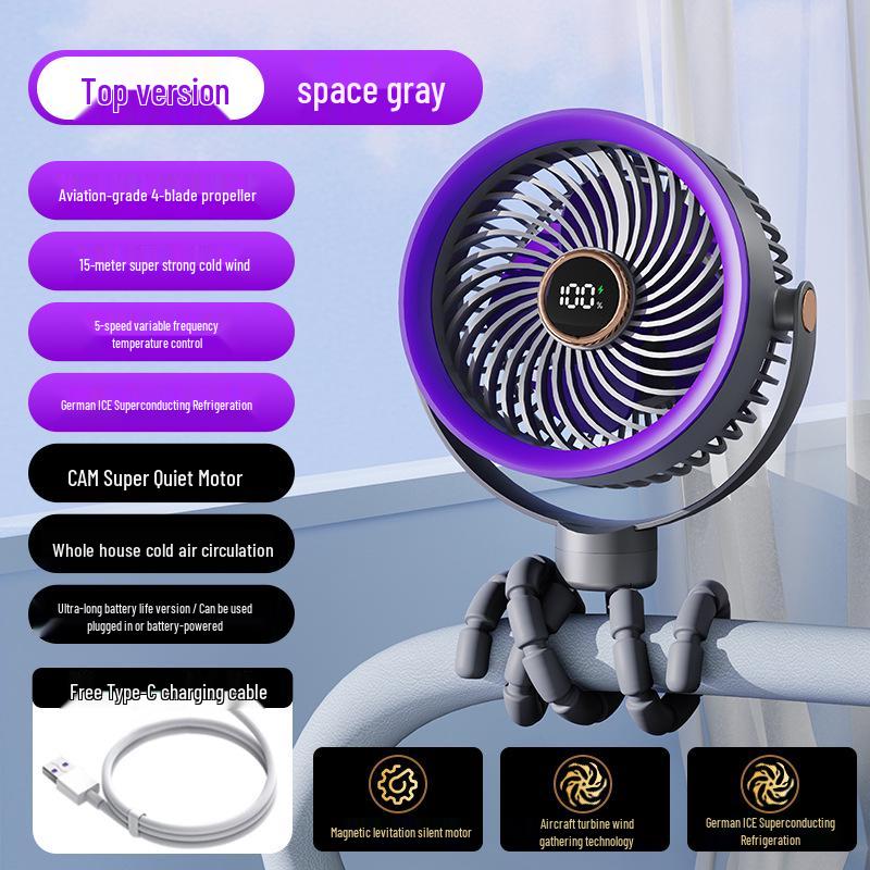 

2026 Portable Mini Digital Display Baby Stroller Fan - Handheld and Outdoor Electric Octopus Style 357.5*147*91 mm темно-серого