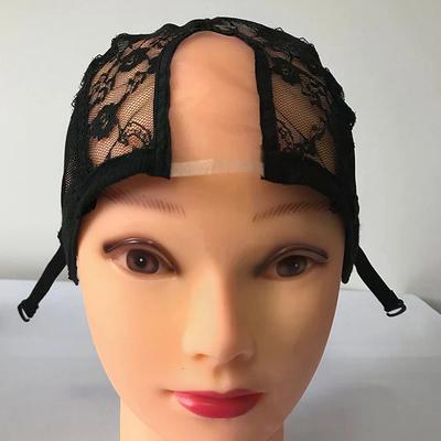 Spitzenperückenkappe zum Herstellen von Perücken 56cm Mit Verstellbaren Riemen Dehnbar Geflochtene U-Teil-Kappe Schwarze Damen-Kuppel-Haarnetze Hut
