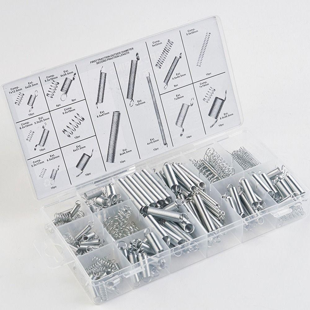 200PCS Mixed Size Compression Spring Kit Boxed Stainless Steel Extension and Compression Springs Kit Repair Tool Silver