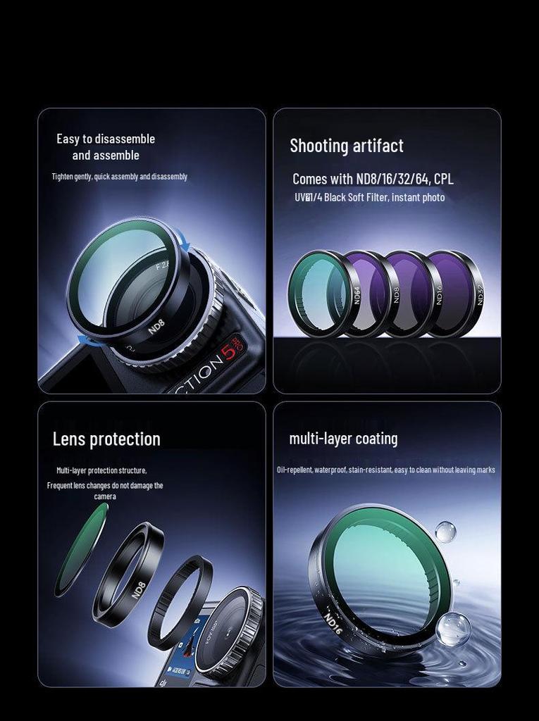 Adjustable ND & CPL Filter for DJI Action 5 Pro/4/3 Cameras
