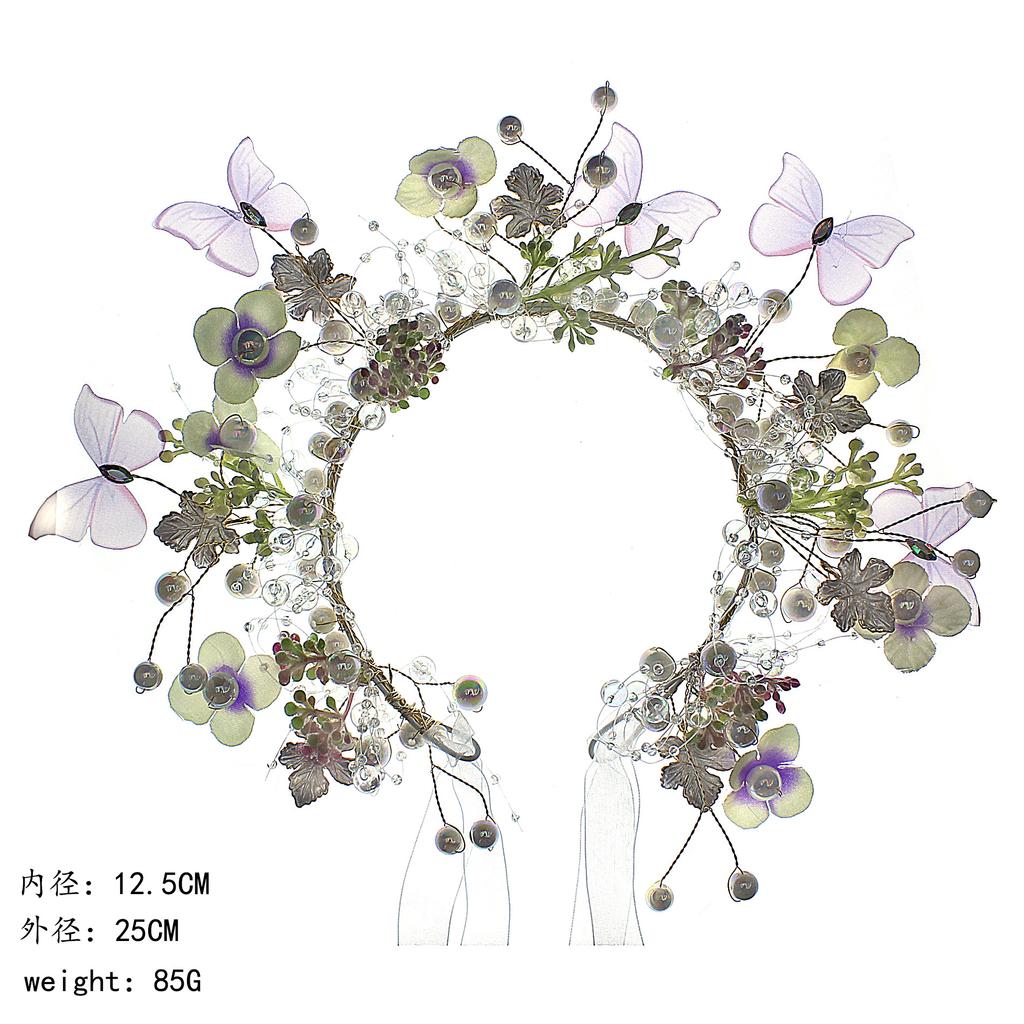 Bridal Hair Accessories Children'S Show Headgear Mori Fabric Flower Crown Colorful Crystal Alloy Leaf Butterfly Headband