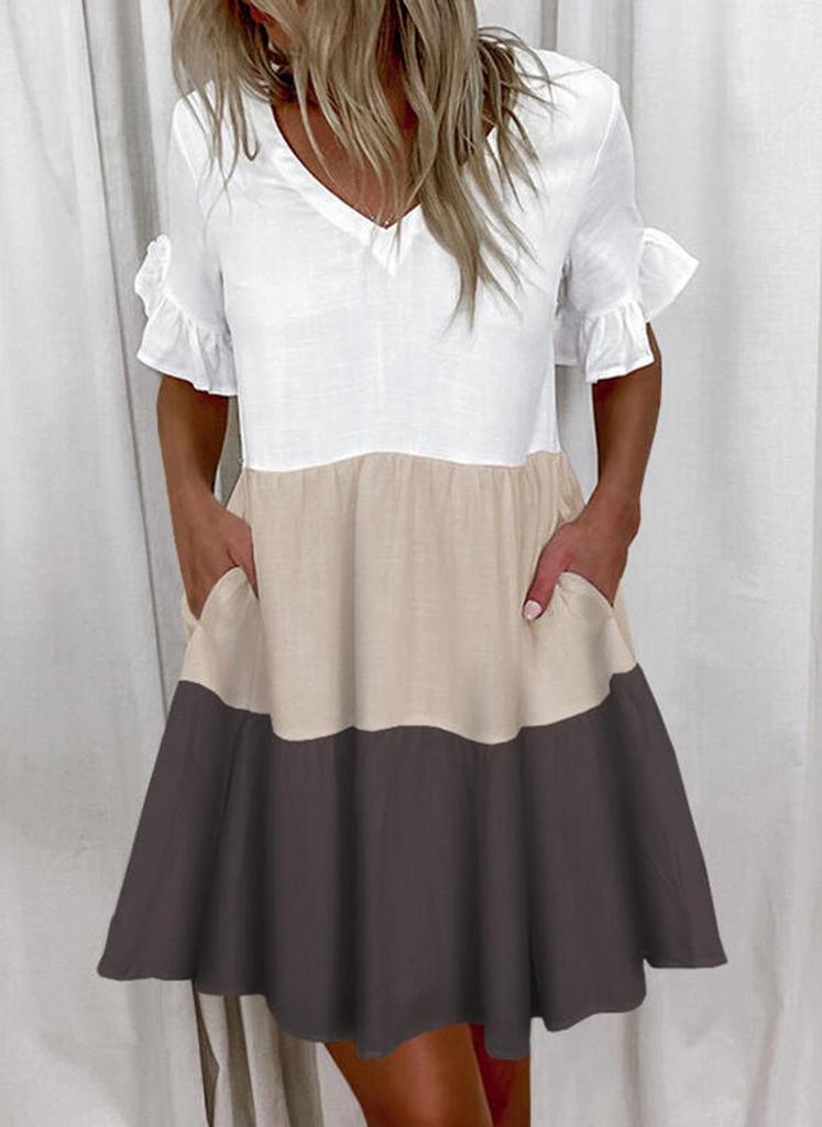 2025 European and American Women's Ruffle Pocket Printed Dress