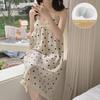 Nachthemd aus Bubble-Baumwolle mit Polka Dots im koreanischen Stil und Brustpolstern für Damen - Sommer-Trägerpyjama