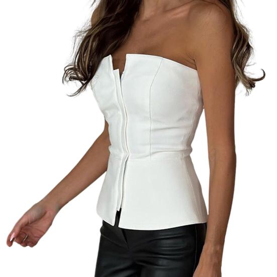 Frauen Sexy Rohr Tops Bandeau Ärmellose Tops Zipper Knopfleiste Slim Fit Einfarbig Party Tops Streetwear