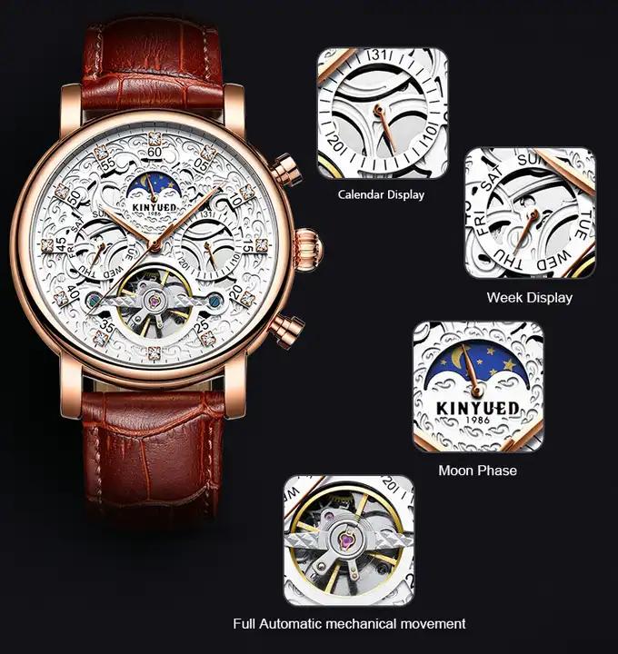 KINYUED J026 Man Automatic Watch Leather Band Waterproof Big Dials Decoration Casual Reloj Business Men Mechanical Watches