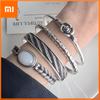 100% Solid 925 Sterling Silver Metal Bracelet for Women Vintage Handmade Simple Retro Flower Stars Bracelet Birthday Gift Party