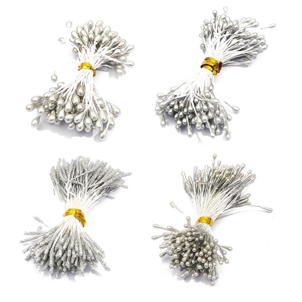 90-Piece Silver Chiffon Flower Stamens & Tinsel Berries DIY Craft Set