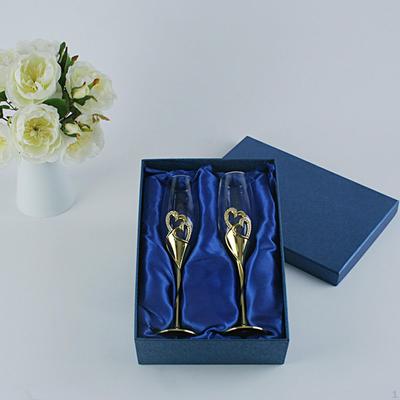 1 par de copas de champán con copas para tostar rellenas de cristal brillante, cristalería romántica para