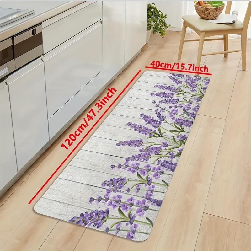 1 Stück Anti-Ermüdungs-Küchenteppiche Lavendel Blumenmuster Wasserdicht Rutschfest Dick Gepolsterte Küchenmatte Hochbelastbar Komfort Stehmatte für Küche