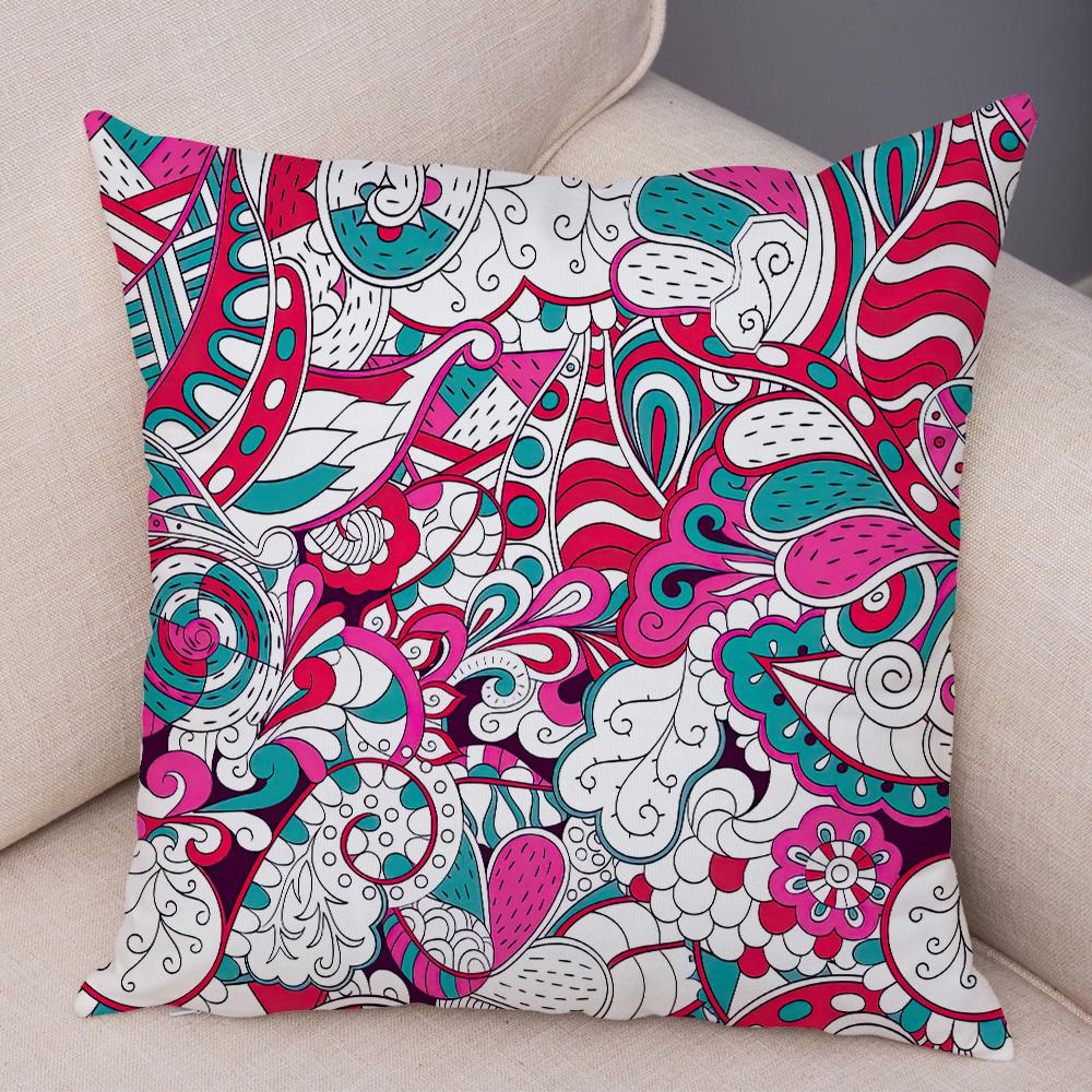 Bright Abstract Bohemian Floral Art Print Household Sofa Bedroom Decoration Pillow Cover Cushion Shell