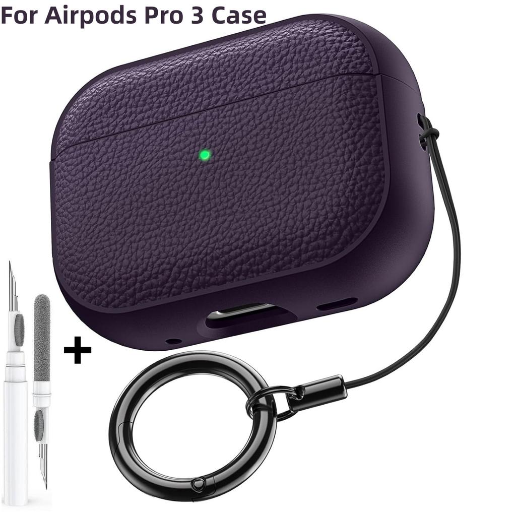 Shockproof Protective Cover for AirPods Pro 3 Compatible with AirPods Pro 3rd Generation Case Leather Texture Case with Keychain