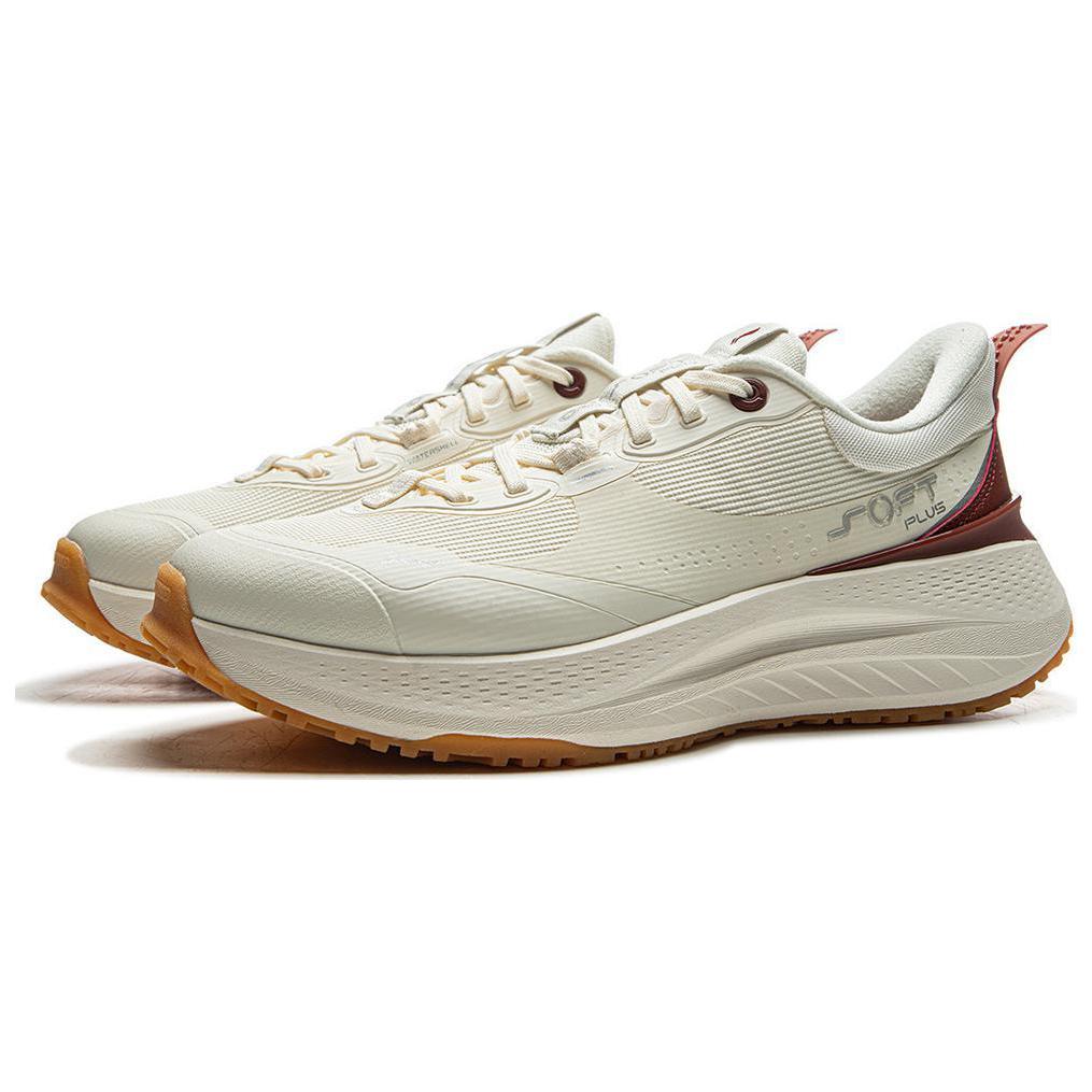 Li Ning Soft Plus Breathable Running Shoes With Stability Support And Shock Absorption Men Sneakers Off-White Red AGLV003-1