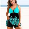 Plus Size Women Sexy Two Pieces Print Tankini Swimdress Bikini Set Beachwear Bathing Suit Swimwear
