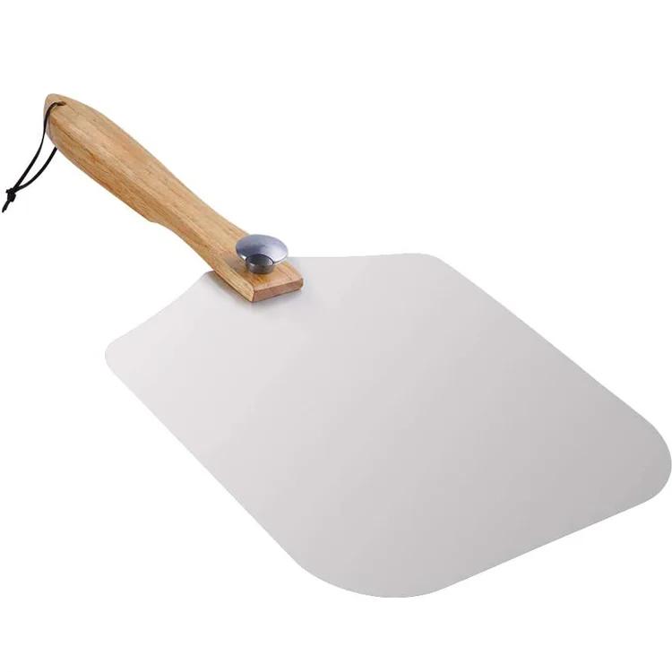 Hot sale Premium Aluminum Pizza Tool Folding Wooden Handle Pizza Skin Shovel Board Pizza Shovel with Wooden Handle