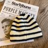 Hat women's season black and white striped versatile wool hat trendy warm knitted couple Korean version Japanese hat factory