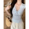 Summer gentle wind V-neck lace-up bow sleeveless top women's new sweet and hot girl versatile niche T-shirt tide