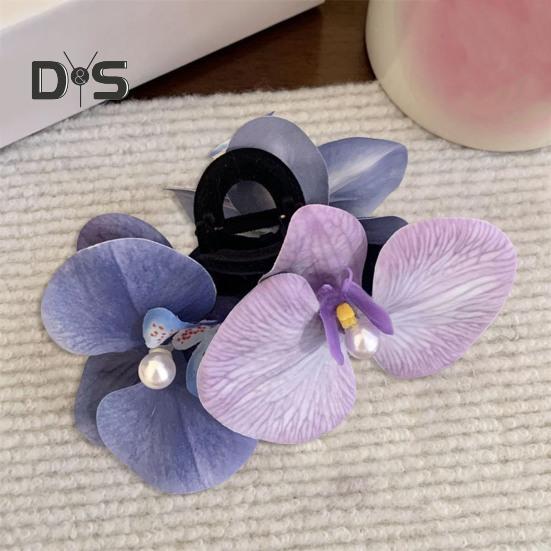 Bow Orchid Flower Decor Hair Claw Faux Pearl Inlaid Flower Hair Grip Secure Hold Back Head Hair Claw Hair Accessories