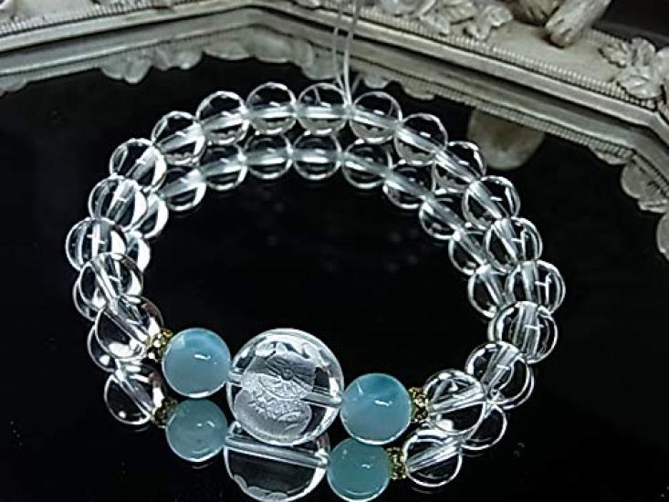 no Beckoning Cat Crystal Larimar Lucky Brings Happiness and Good Natural Stone Power Stone Playful Bracelet 21 C55 [Neko Yume] Charm, Fortune, Women's