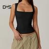 Summer Vest Women Solid Color Square Collar Slim Fit Tank Top Wide Shoulder Straps Breathable Vest Daily Wear