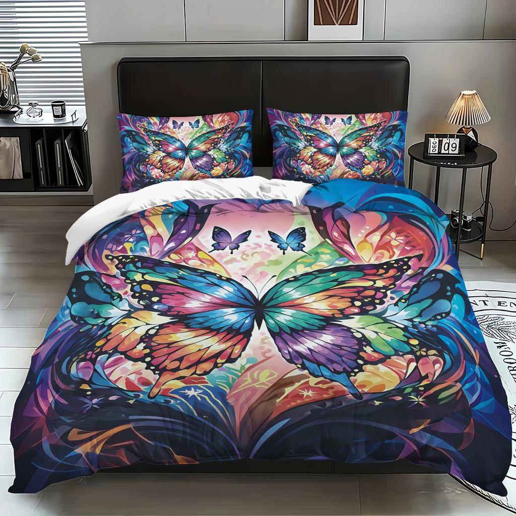 Fashionable Digital Print Butterfly Flower Duvet Cover Set -SoftComfortable Bedding with Classic Design-Ideal for