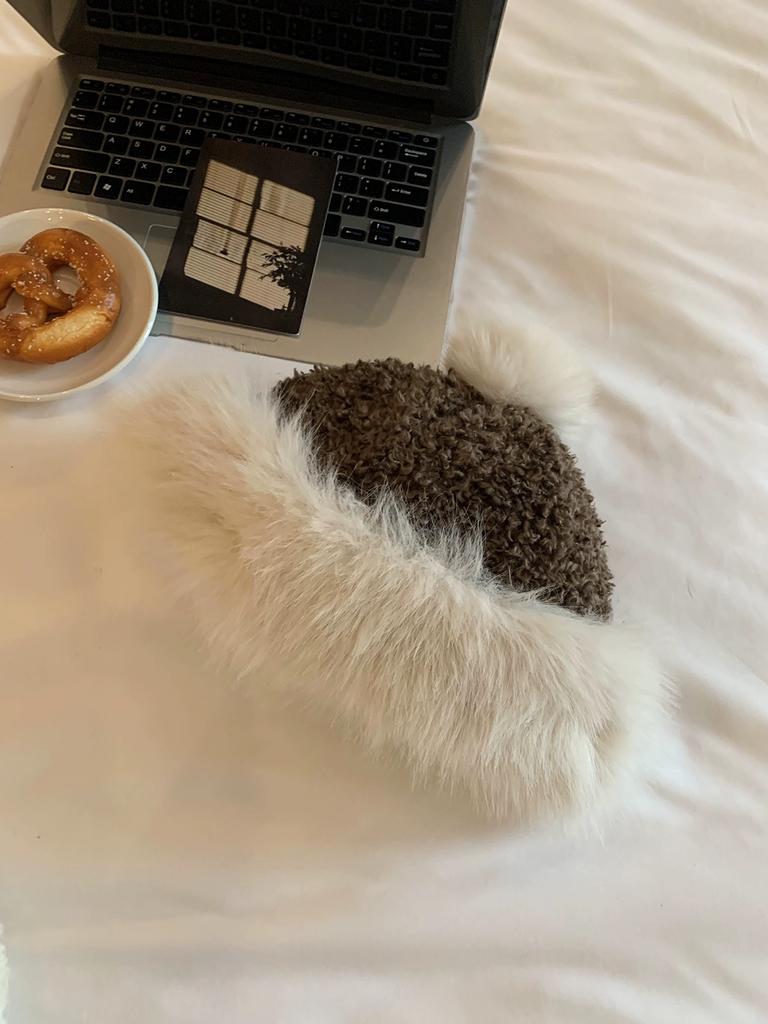 Big Head Circumference Antifreeze Ear Protection Hat Splicing Hairball Mongolian Hat Thickened Warm Knitted Fluffy Hat Women's Winter