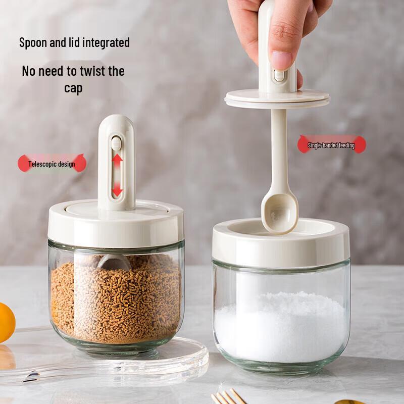 Yongduo Glass Seasoning Jar with Retractable Spoon Lid
