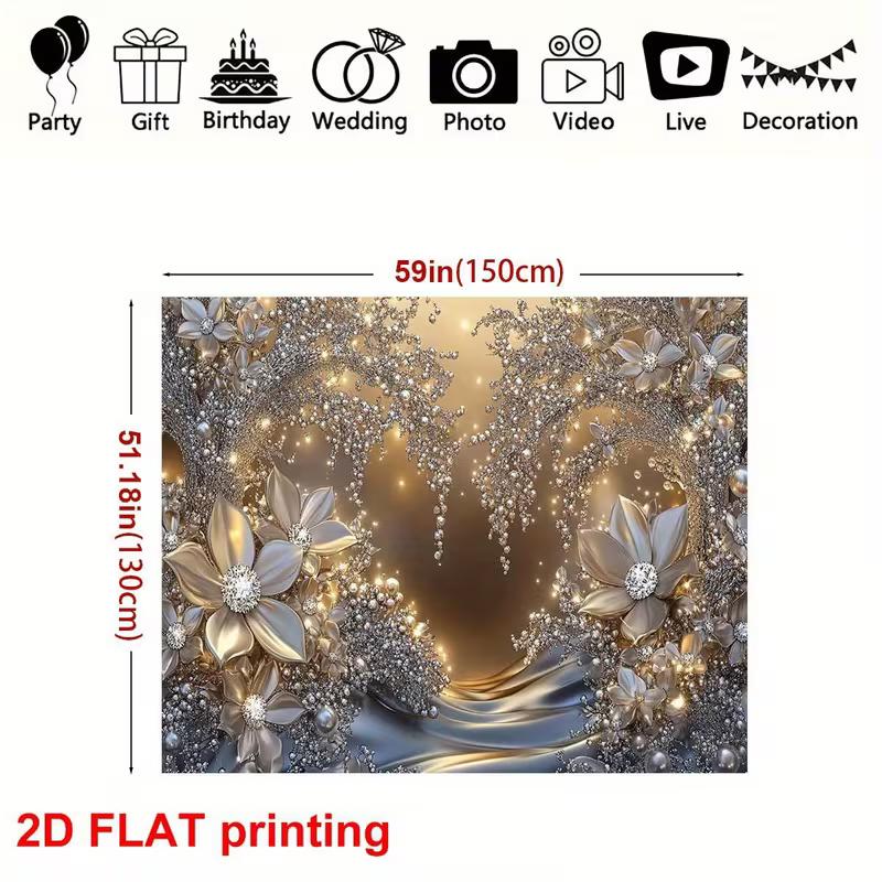 2D Party Photo Booth Background, Luxury Floral Arch with Glowing Lights 47.2x31.5inch/120*80cm