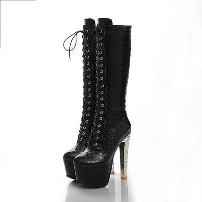 Women Fetish Winter Shoes Knee High Boots Platform Sexy Luxury Heels Lace-up Black White Women's High Boots