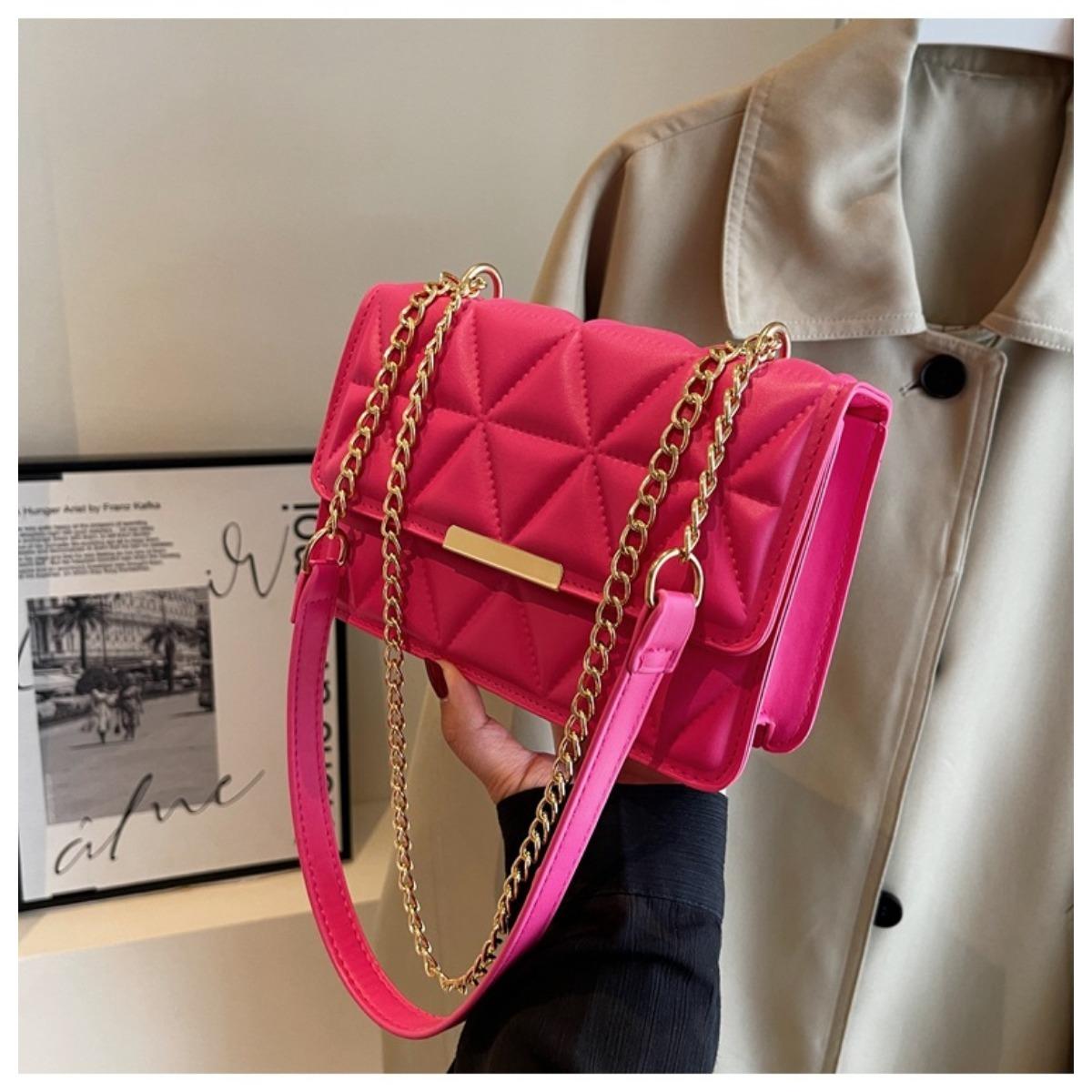 Damen, Crossbody-Tasche, Verstellbar, Goldene Ketten-Schulterriemen, Magnetischer Schnappverschluss, Multifunktionale Clutch, Handtasche rot
