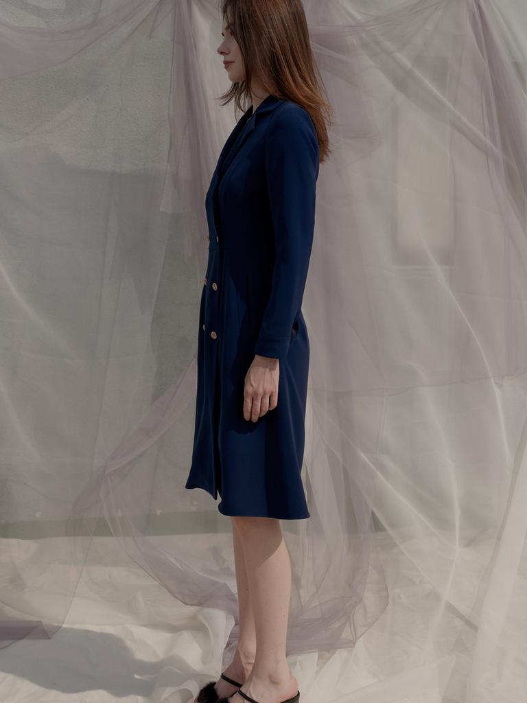 SORRY, TOO MUCH LOVE Double Button Trench Style Dress_Navy