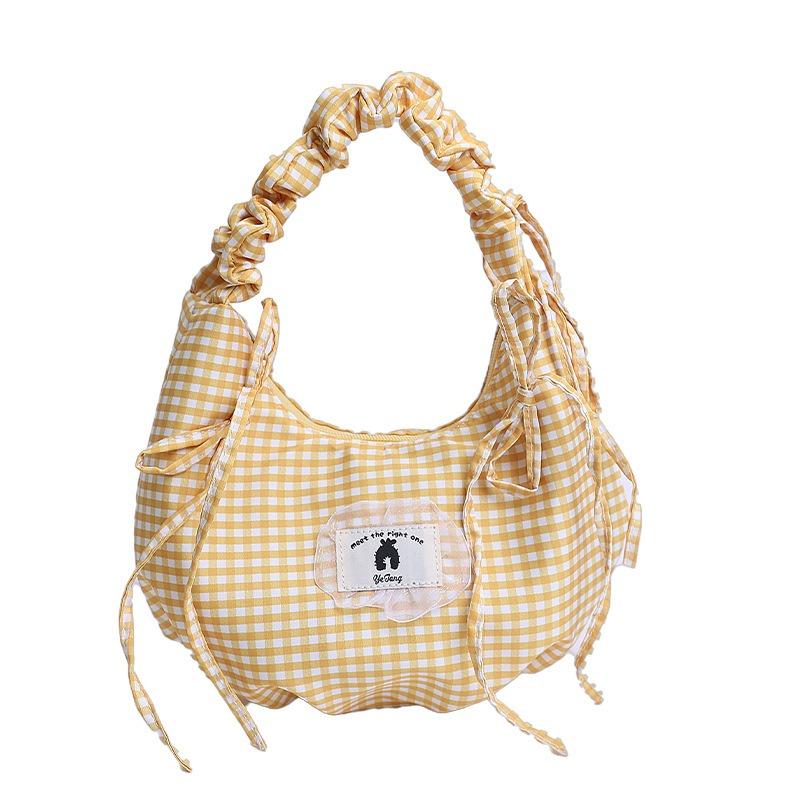 Niche design plaid temperament shoulder armpit bag small fresh plaid fashion bow handbag