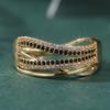 Black/clear Synthetic Zirconia Fashion Waves Shaped Ring for Women's Classic Golden Plated Banquet Festival Jewelry Accessories