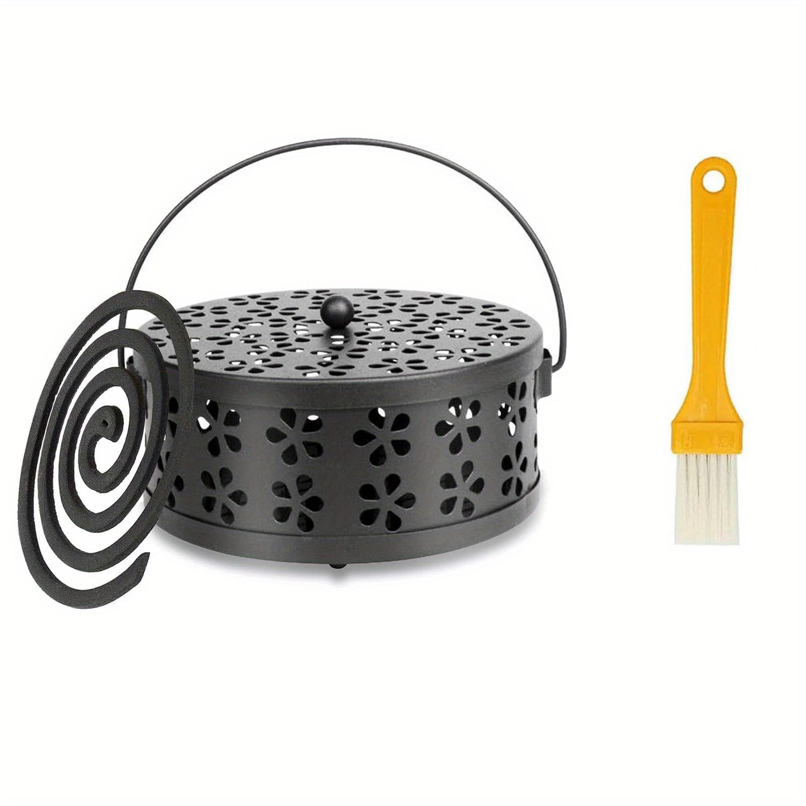 

1 set Wrought iron mosquito coil tray with lid and brush, portable brush, creative incense burner mosquito coil box artifact