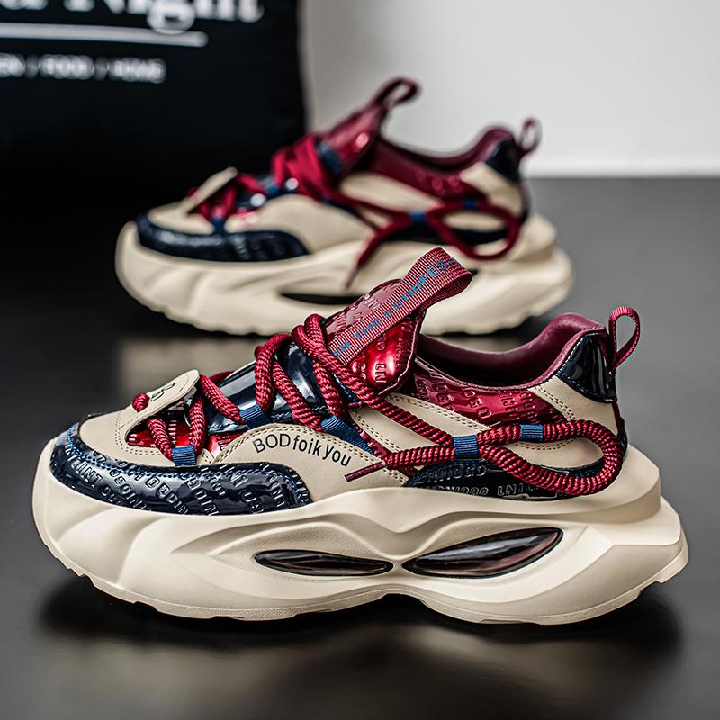 

Новые модные мужские кроссовки Four Seasons с толстой подошвой для студентов и мальчиков, трендовые кроссовки с мягкой подошвой, дышащие, повседневные кроссовки для бега 44 красный/синий