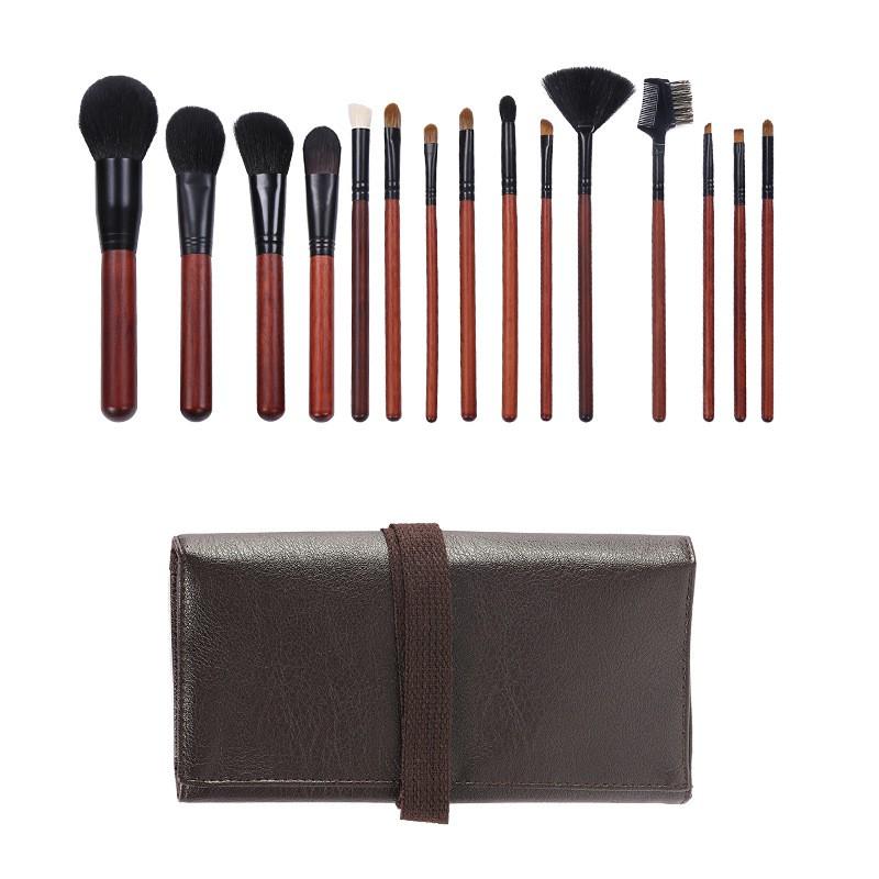 15-Piece Professional Makeup Brush Set With Natural Wool Bristles Wooden Handle Powder Contouring Blending