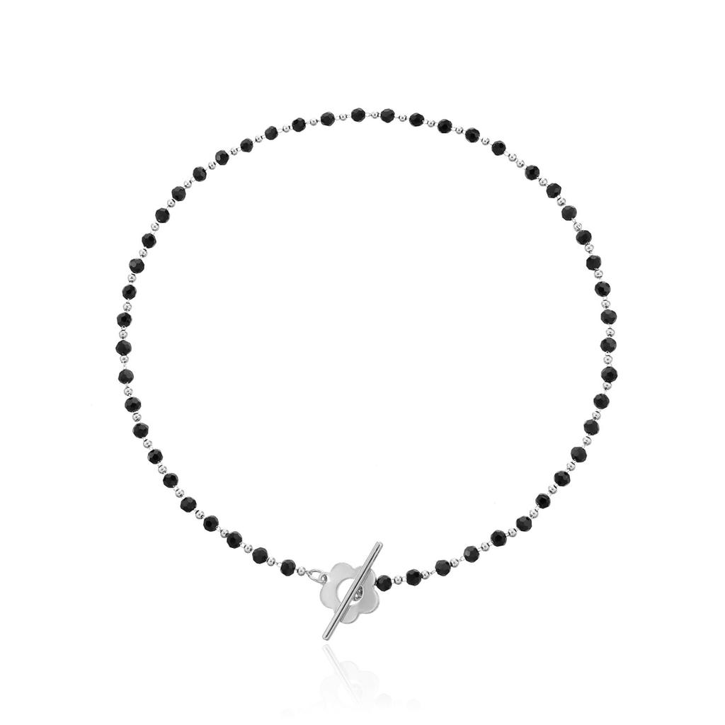 Temperament Black Crystal Glass Bead Chain Simple OT Buckle Short Flower Necklace