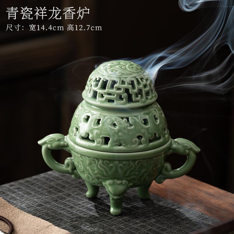 Handmade Ceramic Incense Burner with Metal Lid - Zen Meditation Home Decor Spiritual Gift Yoga Relaxation Incense Ash Catcher