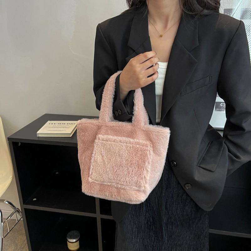 

New Plush Bag Fashionable Portable Fluffy All-match Light Large-capacity Tote